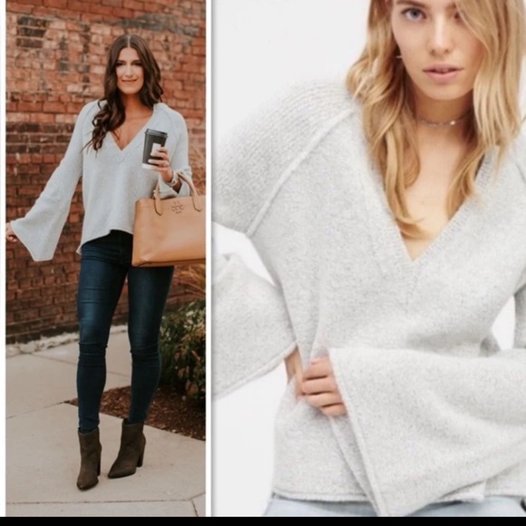 Free People Lovely Lines Bell Sleeve Sweater in Grey
size Medium Oversized - Picture 4 of 12